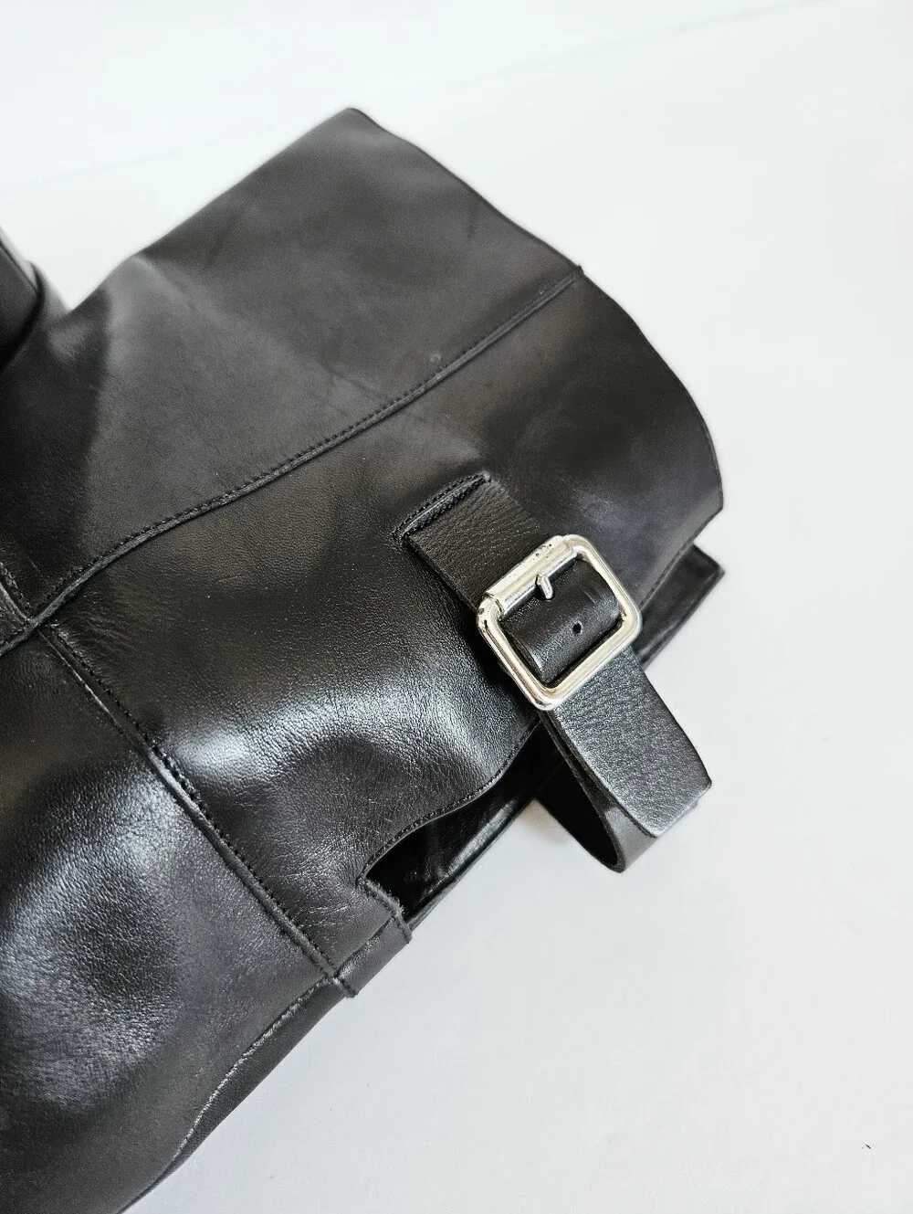 Zara Classic Black Over-the-Knee Buckle Detail Block Heel Almond Toe Tall Boot 6